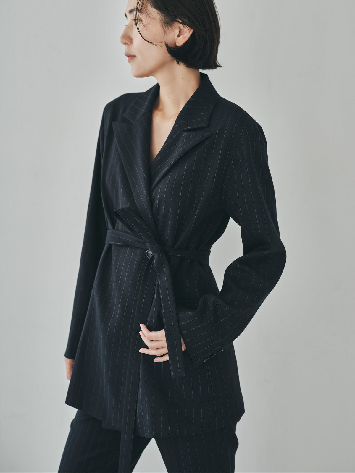 Fluid Pinstripe Belted Jacket