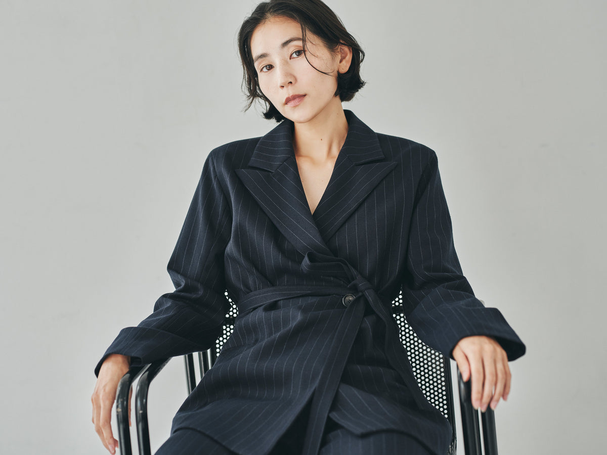 Fluid Pinstripe Belted Jacket